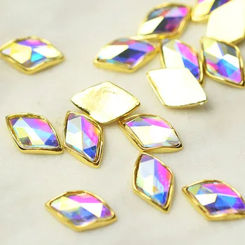 10 ks 3D Gold rám očí bijúce na nechty, dekorácia/ Multi-Tvárou Kamienkami kosoštvorec Diamond / Geometria nail art Šperky Obrázok 2