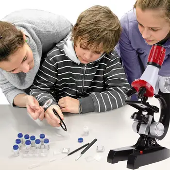 100x 400x 1200x Detský Mikroskop Kit Vzdelávacie Vedy Lab LED 100-1200X Hračka Domov, Školské potreby s 4 Prázdne Listy Kliešte