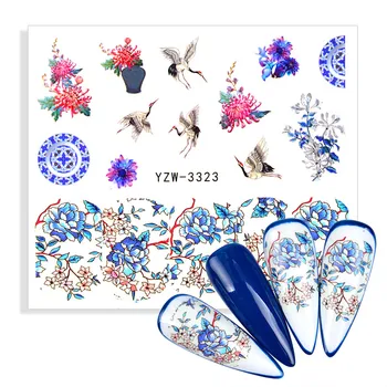 1pcs Roztomilý Žeriav Nechtov Vodoznak Nálepky Lete Modrá Pivónia Kvetinový Kvet, List Vzor Vody Prenos Nail Art Dekorácie-Nálepky