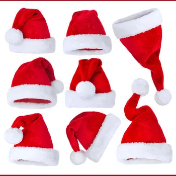 1PCS Vianočné Dekorácie Red Velvet Plyšové Okraji Vianočné Hat Dospelých Detí Darček High-end Vianočná Čiapka