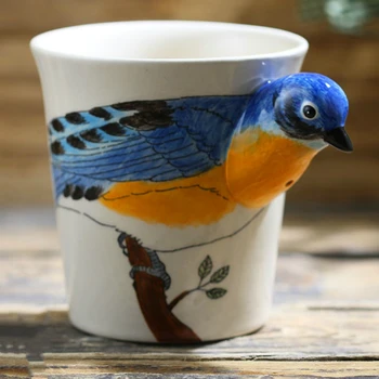 200ML3D Stereo Blue Bird Káva Hrnček Ručne maľované Zvierat Keramická Šálka Roztomilý Kreslený Darček Hrnček Osobnosti Pohár Ruke poháre a hrnčeky