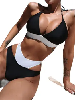 2022 Nové Sexy Bikini Set Vysoký Pás Plavky Patchwork Plavky Ženy Plavky Plážové Oblečenie Ženské Plavky S Uväzovaním Za Plávať