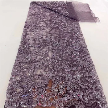 2022 Vysoko Kvalitné 3D Korálky Čipky Textílie Nigérijský Svadobné Výšivky Nášivka 3D Kvet Tylu Čipky Tkaniny Pre Svadobné Šaty