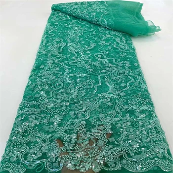 2022 Vysoko Kvalitné 3D Korálky Čipky Textílie Nigérijský Svadobné Výšivky Nášivka 3D Kvet Tylu Čipky Tkaniny Pre Svadobné Šaty Obrázok 2