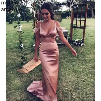 2023 Nové Elegantné Ružové Sexy Plus Veľkosť Večerné Šaty Vybavené Popruhy Ramena Otvorte Zadný Dlho Formálne Prom Party Šaty