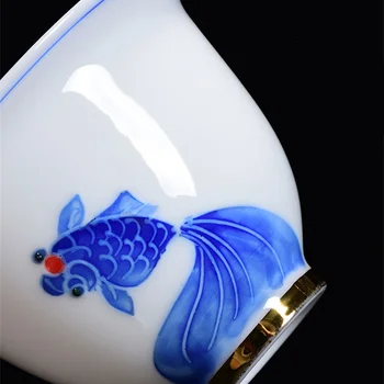 250ml Bielej Keramiky Sancai Gaiwan Ručne Maľované zlatú rybku Butterfly Tureen Kung Fu Keramické Tureen Čaj Teaware Príslušenstvo Obrázok 2