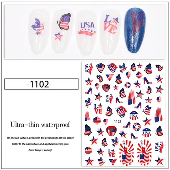 3D nail art nálepka pre manikúru príslušenstvo NÁM vlajkou za Deň Nezávislosti srdce star písmená dizajn jazdca na nechty, obtisky YJ042 Obrázok 2