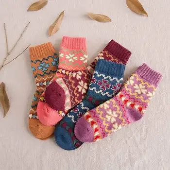 5 Párov Dámske Hrubé Vlnené Ponožky Teplé Termálne Pletenie Nordic Dámy Ponožky Zimné Vlna Hrubé Teplé Ponožky Mäkké Podlahy Ponožky