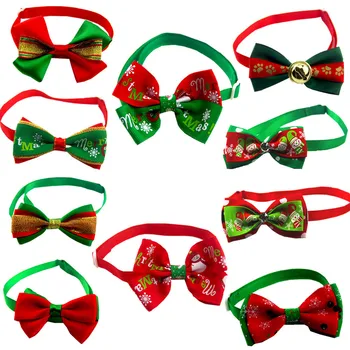 50 Ks červenej a zelenej polyester vianoce psa luky kravatu pet príslušenstvo