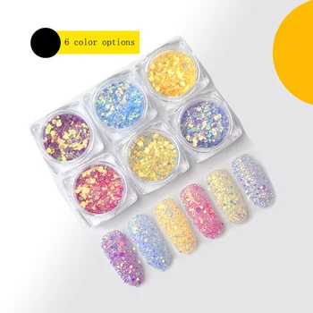 6 Colors1 Box Bling Lesk jemný Prach Nail Art Sequin 3D Rainbow Jasné Hexagon Plátok DIY Kúzlo Nail Art Decor Manikúra