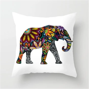 Africký Slon Polyester Vankúš v Indickom Štýle Zvierat, Rastlín Geometrických Tlač Domáce Dekorácie Gauč Auto Pillowcase45*45 cm Obrázok 2