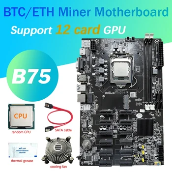 AU42 -12 PCIE B75 BTC Ťažba Doska Set+CPU+Ventilátor+Termálnej pasty+SATA Kábel 12 PCI-E(Na USB3.0)LGA1155 pamäte DDR3 MSATA ETH Baník