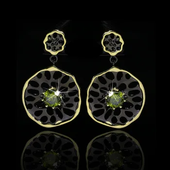 Autor pôvodného nové vykladané zelená kolo crystal duté čierne zlato náušnice high-end luxusný nádherné dámske strieborné šperky