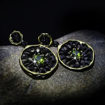 Autor pôvodného nové vykladané zelená kolo crystal duté čierne zlato náušnice high-end luxusný nádherné dámske strieborné šperky Obrázok 2