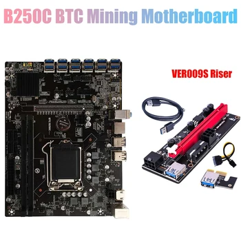 B250C BTC Ťažba Doske+VER009S Stúpačky 12XPCIE na USB3.0 Slot GPU LGA1151 Podporu DDR4 RAM Ploche Dosky