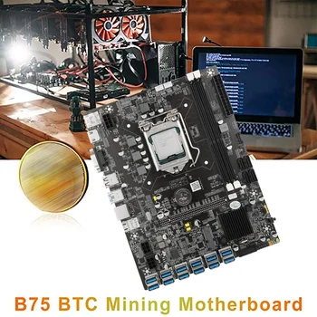 B75 12 Karta BTC Ťažba Doska+CPU+Chladiaci Ventilátor+Kovové Tlačidlo Switch Kábel 12XUSB3.0 PCIE 1X LGA1155 pamäte DDR3 RAM MSATA Obrázok 2