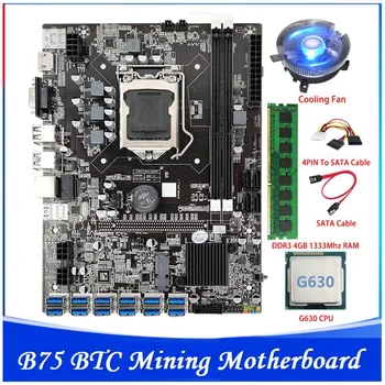 B75 ETH Ťažba Doske 12 PCIE Na USB LGA1155 G630 CPU+Chladiaci Ventilátor+DDR3 4GB 1333Mhz RAM B75 BTC Baník Doska