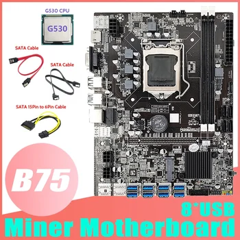 B75 ETH Ťažba Doske 8XUSB+G530 CPU+2XSATA Kábel usb+SATA 15 kolí K 6Pin Kábel LGA1155 B75 USB Baník Doska