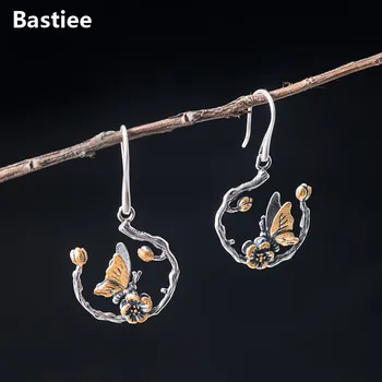 Bastiee Vintage Drop Strieborné Náušnice 925 Ženy Šperky Motýľ Pobočky Visieť Earings Starožitné Dary Obrázok 2