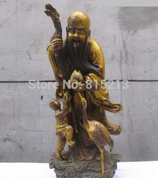 bi0011795 Čínsky Budhizmus Bronzové Pozlátené žeriav Lucky peach Chlapec dlhovekosť Boh Sochu Budhu
