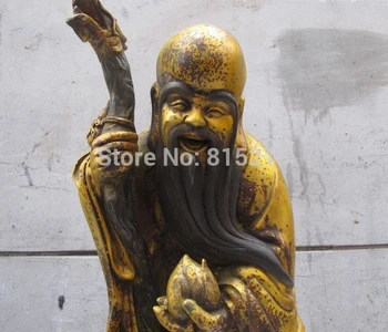 bi0011795 Čínsky Budhizmus Bronzové Pozlátené žeriav Lucky peach Chlapec dlhovekosť Boh Sochu Budhu Obrázok 2