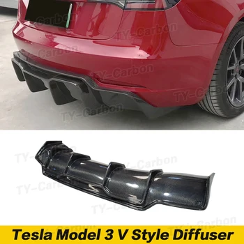 Carbon Fiber/Bright Black Zadný Nárazník Spojler, Difúzor Bradou pre Tesla Model 3 Spätné Prírubové Difúzor Splitter Chránič 2016-2021