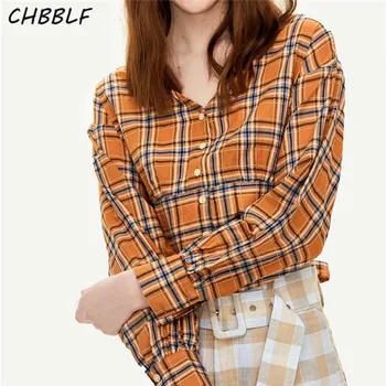 CHBBLF ženy elegantný prehoz, blúzky krátky štýl späť motýlik tričko s dlhým rukávom žena topy blusas O9216