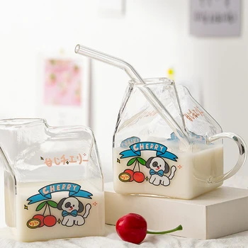 Cherry Japonské Námestie Mlieko Obal Pohár Borosilikátového Skla Tvorivé Mlieko Pohár Raňajky Pohár Mikrovlnná Rúra Fľaša Na Vodu Obrázok 2