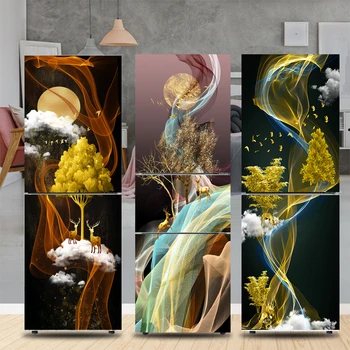 Chladnička Nálepky Dverí Kryt 3D Chladnička Nálepky Celý Film Tapety Vinylové Nepremokavé Odnímateľné Svetlo luxusnom Štýle Art nástenná maľba