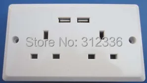 Doprava zadarmo UK typ šesť Otvorov 250V 13A 2 USB DC 5V 1000mA biely panel sieťovej Zásuvky uk štýl