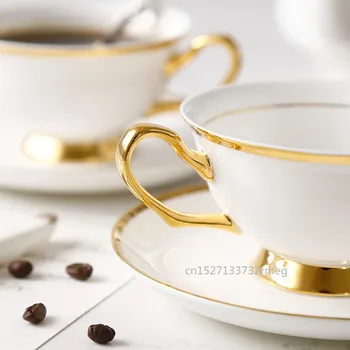 Európska zlatá rukoväť kosti čína šálku kávy čaj nastaviť popoludňajší čaj mlieko pohár pár pohár s misky, lyžice hrnček kreatívny svadobný dar Obrázok 2