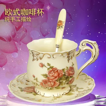 Európsky štýl klasického palác keramické šálku kávy a jedlo, čaj nastaviť módne darček maľované zlatom maľované keramické čaj nastaviť Obrázok 2