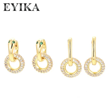 EYIKA Nový Dizajn Cubic Zirconia Zlatá Farba Had Kruhu Drop Náušnice pre Ženy Námestie Lesklý Geometrické Pendiente kórejský Šperky