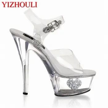 Fashion star štýl 15 cm sexy vysoké podpätky svadobné crystal topánky 6 palcový Platformy topánky lesk jasné, sandále