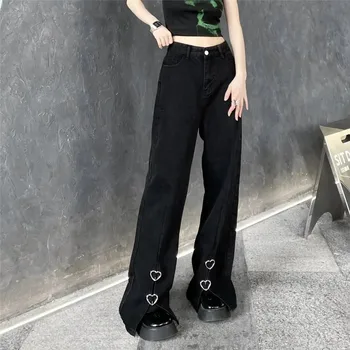 Gotický Y2k Harajuku Oblečenie Cargo Širokú Nohu, Džínsy Ženy Bežné Street Style Rovné Denim Elegantné Nohavice Estetické Emo Džínsové Nohavice