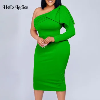 HL Plus Veľkosť Afriky Šaty pre Ženy 2023 Jar Leto Afrike Oblečenie Jeden Rukáv Šaty Sexy Štíhla Kancelária Strany Midi Šaty