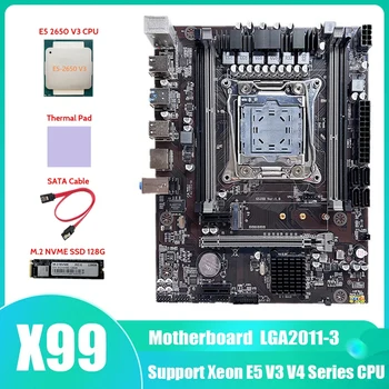 HOT-X99 Doske LGA2011-3 základnej Doske Počítača S E5 2650 V3 CPU+M. 2 NVME SSD 128 G+Tepelná Podložka+SATA Kábel