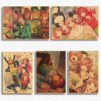 Japonské Anime Esenciálnej Quintuplets Retro Plagáty Kraft Papier Domov Bar, Kaviareň Dekor Maľovanie Darček Tlač Umenie Nálepka Na Stenu