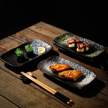 Japonský pravouhlé kamenné dosky keramické obchodné sushi zásob srdce doska retro plochá doska Japonskej kuchyne riad.