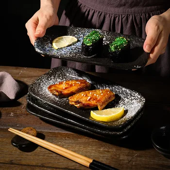 Japonský pravouhlé kamenné dosky keramické obchodné sushi zásob srdce doska retro plochá doska Japonskej kuchyne riad. Obrázok 2