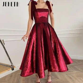 JEHETH Tmavo Červené Krátke Iskru Večerné Šaty Formálne Elegantné Velvet Popruhy A-Line Backless Členok Dĺžka Prom Party Šaty Plus Veľkosť