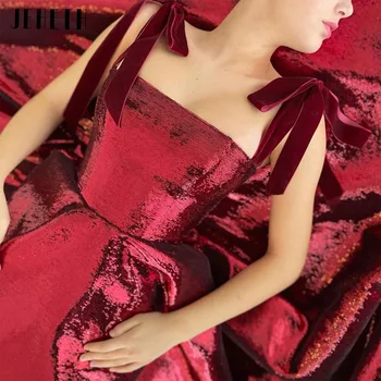 JEHETH Tmavo Červené Krátke Iskru Večerné Šaty Formálne Elegantné Velvet Popruhy A-Line Backless Členok Dĺžka Prom Party Šaty Plus Veľkosť Obrázok 2