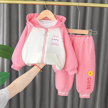 Jeseň Baby Dievčatá Oblečenie Sady Cartoon Králik Čipky Coats Kvety Nohavice Infant Bavlnené Oblečenie Pre Deti, Oblečenie Pre Deti Športové Oblečenie