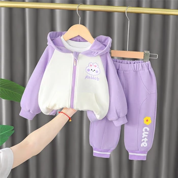 Jeseň Baby Dievčatá Oblečenie Sady Cartoon Králik Čipky Coats Kvety Nohavice Infant Bavlnené Oblečenie Pre Deti, Oblečenie Pre Deti Športové Oblečenie Obrázok 2