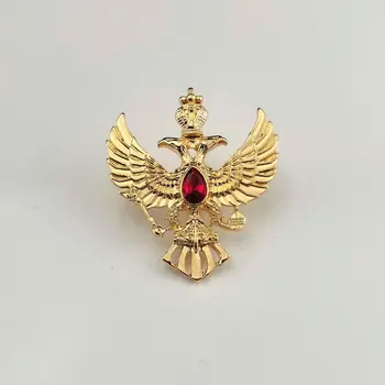 Klasické Rusko Odznak Pozlátené Červená Zirkón Dvojité Čele Eagle Slobodomurárstva Brošňa Kolíky Golier Pin Strany Šperky Muži Ženy Darčeky