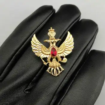 Klasické Rusko Odznak Pozlátené Červená Zirkón Dvojité Čele Eagle Slobodomurárstva Brošňa Kolíky Golier Pin Strany Šperky Muži Ženy Darčeky Obrázok 2