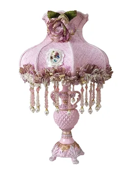 Kórejský Roztomilé Ružové stolná lampa Princezná Izba dievčatá spálňa nočná lampa Európskej záhradné dekoračné tkaniny čipky stolná lampa Obrázok 2