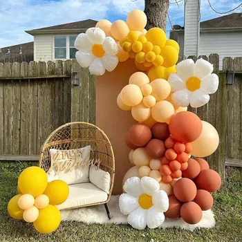 Letná Záhrada Balóny Garland Arch Auta Oranžová, Žltá Daisy Ballon pre Dieťa Sprcha Domova Pozadie Narodeninovej Párty Dekorácie