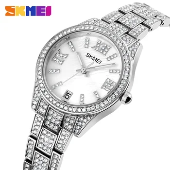Luxusné Diamantové Hodinky Pre Ženy SKMEI Značky Žien Náramok Krištáľ Analógové Hodinky Dámske náramkové hodinky Quartz Relogio Feminino