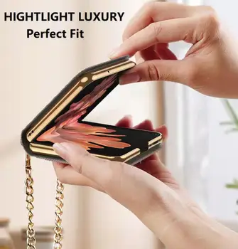 Luxusné Zrkadlo obal pre Samsung Z Flip Cover s Zlata Reťazca Magnetické Karty Slot Usne Shell pre Samsung Z Flip Case Obrázok 2